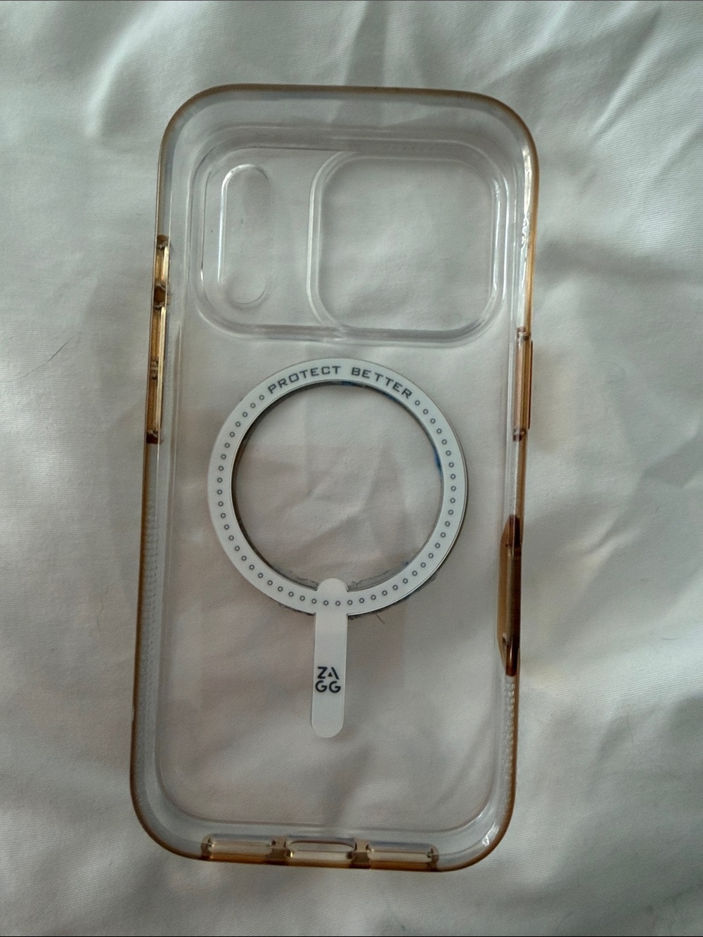 ZAGG Clear MagSafe-Compatible Phone Case — Transparent with Light Amber Trim